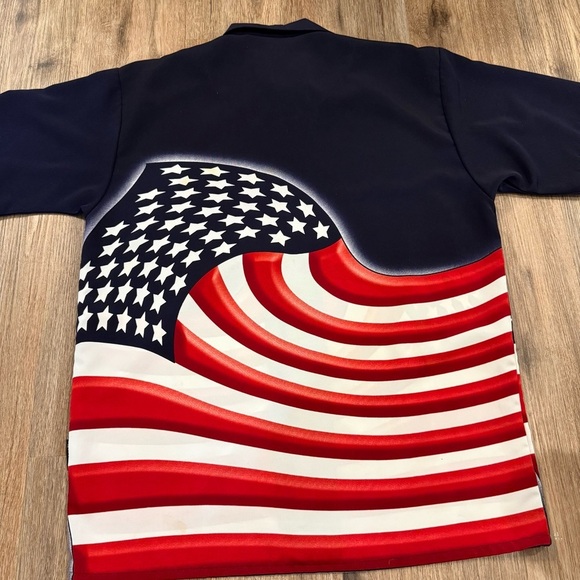 Vintage Dragonfly Shirt Men Medium American Flag USA Patriotic Graphic Button Up - Picture 2 of 10